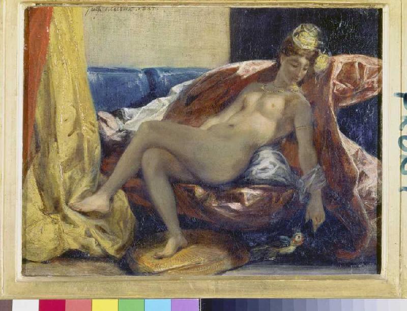 Nackte Frau, einen Papagei streichelnd. from Ferdinand Victor Eugène Delacroix