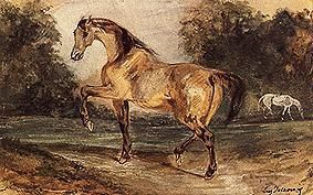 Zwei Pferde auf einer Waldwiese from Ferdinand Victor Eugène Delacroix
