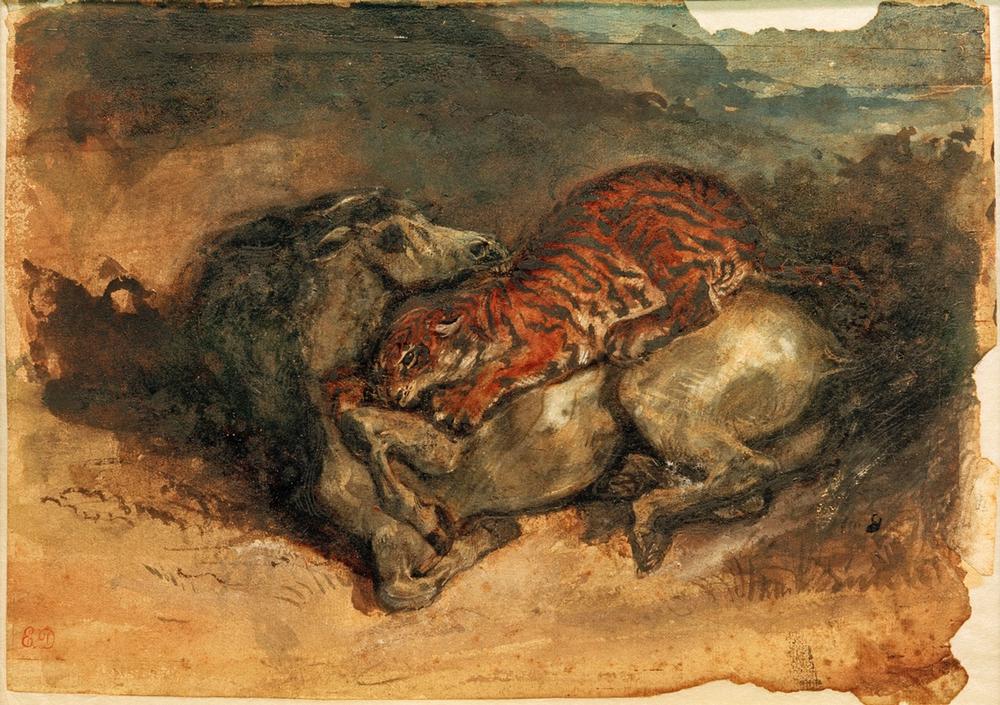 Tiger, ein Pferd anfallend from Ferdinand Victor Eugène Delacroix