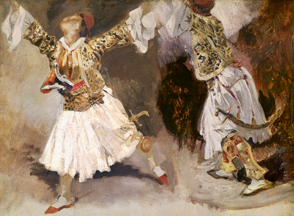 Two Greek Soldiers Dancing (Study of Soliote Dress) from Ferdinand Victor Eugène Delacroix