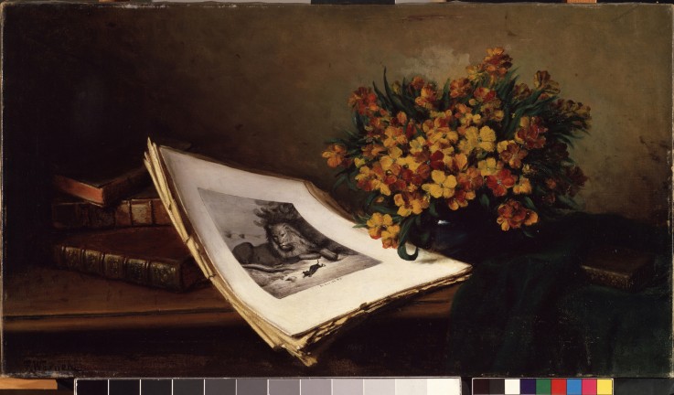 Still life with a lithograph from Ferdinand Wagner