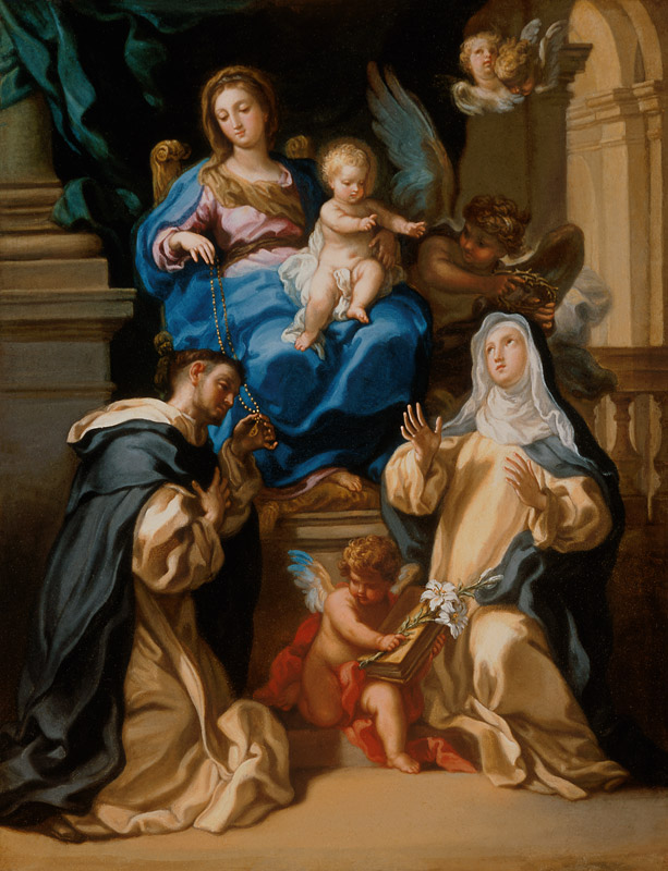 Madonna mit Kind, den hll. Dominikus und Katharina von Siena, sowie Engeln from Filippo Ricci