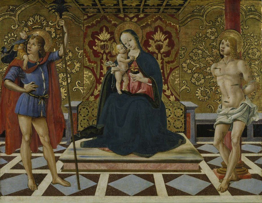 Thronende Madonna mit Kind und den Heiligen Christophorus und Sebastian from Fiorenzo di Lorenzo