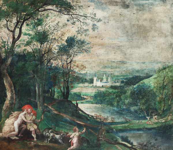 Venus und Adonis in waldiger Landschaft vor Schloss Beersel from Flämisch/Holländisch