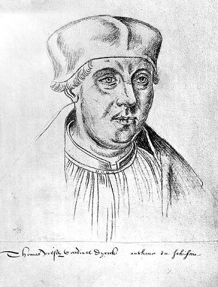Ms 266 f.257 Portrait of Thomas Wolsey, cardinal of York, from the Recueil d'Arras, sketch from a po from Flemish School