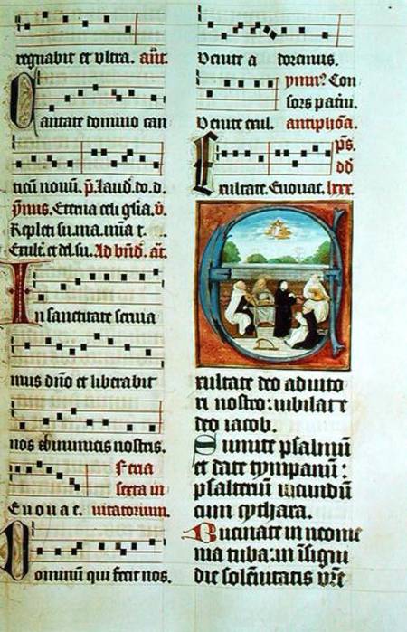 Ms Add 15426 f.86 Concert of the Five Orders (Musical Clerics in a Garden) from Flemish School