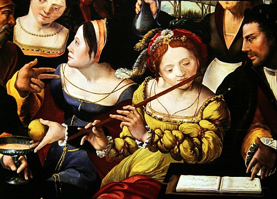 Scene Galante at the Gates of Paris, detail of a flute player (detail of 216104) from Flemish School