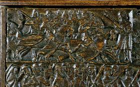 The Courtrai Chest depicting two scenes from the Battle of the Golden Spurs fought in Courtrai in 13
