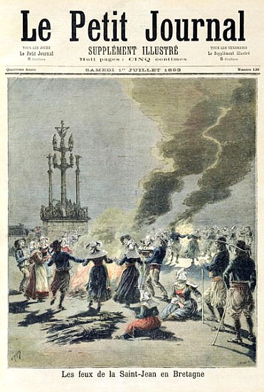 Bonfires lit to celebrate the summer solstice in Brittany, front cover of ''Le Petit Journal'', 1st  from Fortune Louis Meaulle
