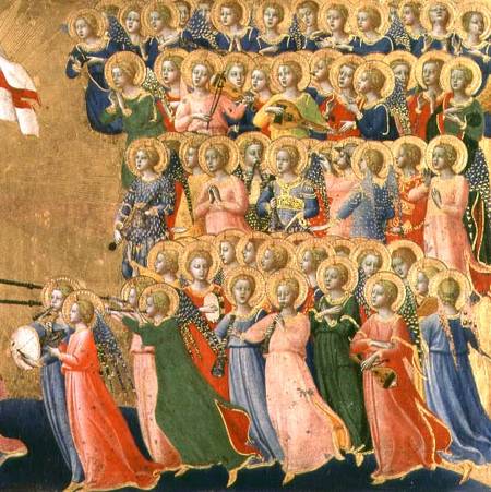 Christ Glorified in the Court of Heaven, detail of musical angels from the right hand side from Fra Beato Angelico