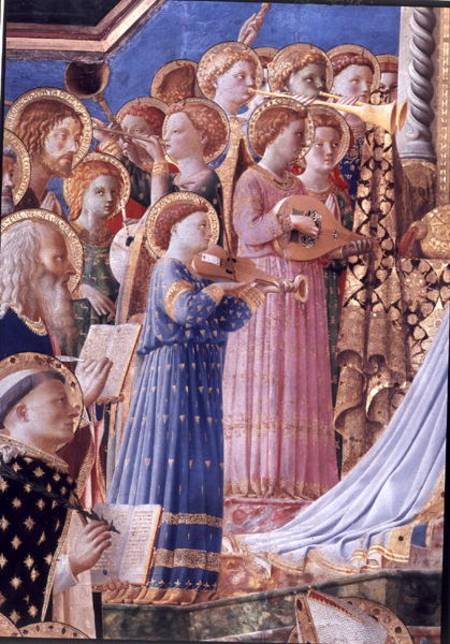 The Coronation of the virgin, detail of musical angels from the left hand side from Fra Beato Angelico