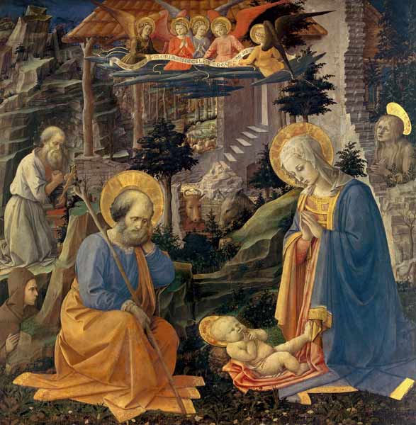 Die Anbetung des Kindes mit den hll. Joseph,Hieronymus,Magdalena u.Hilarion from Fra Filippo Lippi