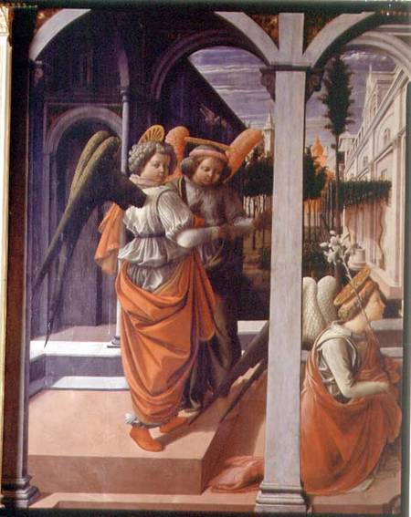 The Annunciation, detail of the two angels from Fra Filippo Lippi