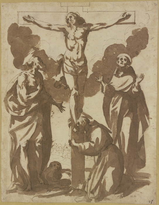 Christus am Kreuze, dabei die Heiligen Hieronymus, Franziskus und Antonius from Francesco Allegrini