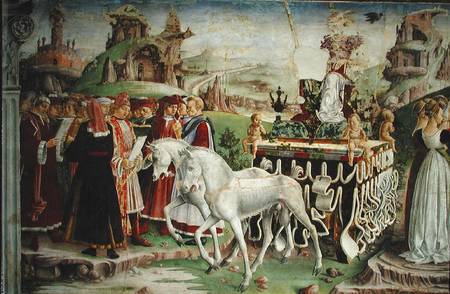 The Triumph of Minerva: March, from the Room of the Months, detail of the chariot and the group of s from Francesco del Cossa