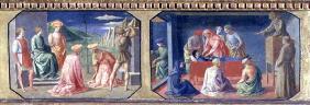 (LtoR) The Martyrdom of SS. Cosmas and Damian, St. Anthony of Padua finding the Miser's Heart; two p