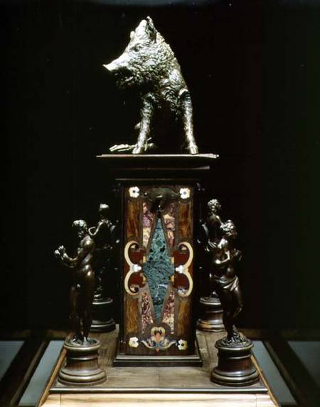 Statue of a wild boar on a pedestal of pietre dure with four allegorical figures from Francesco Giovanni Susini