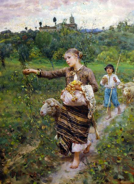 Shepherdess carrying a bunch of grapes from Francesco Paolo Michetti