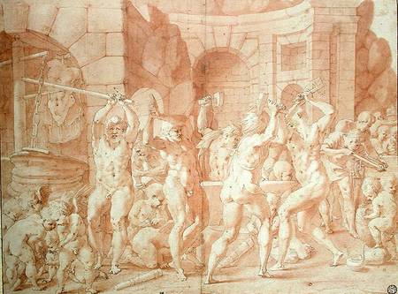 Cylopses in the Forge of Vulcan (pen & ink and red chalk on paper) from Francesco Primaticcio