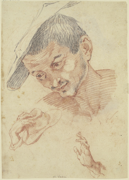 Studienblatt: Kopf, eine den Hut abnehmende Hand sowie die anbetend erhobene Hand eines anbetenden H from Francesco Vanni