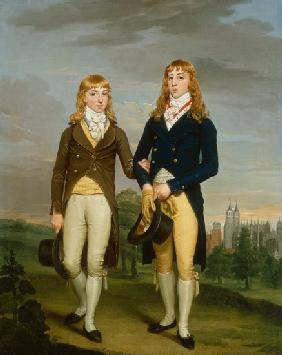 Bildnis zweier Eton-Schüler in Schul - Kleidung vor dem Eton-College