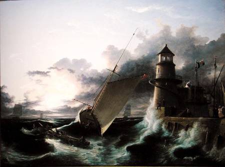 Boat by a Lighthouse, a Squall Going Off from Francis Danby