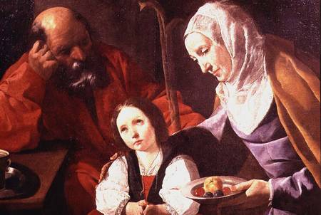 The Holy Family, detail of the Virgin Offering Fruit to the Christ Child from Francisco de Zurbarán (y Salazar)