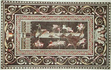 Representation of a mosaic discovered in Lyon depicting Circus games from Francois Artaud