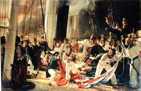 On the deck during a sea battle from François August Biard