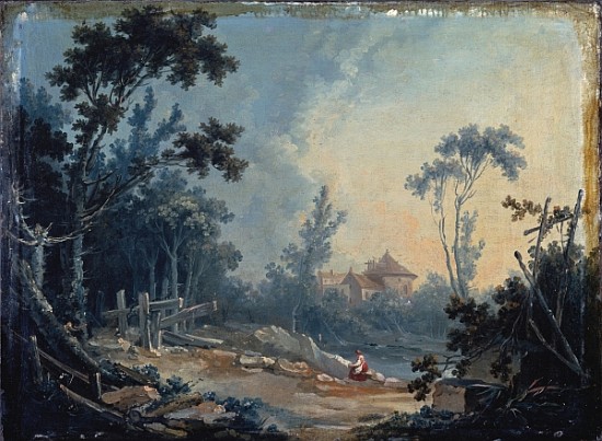 A Wooded Landscape with Buildings in the Distance from François Boucher
