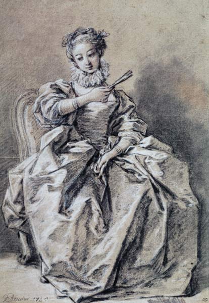 Woman in Spanish Costume (charcoal & white chalk on paper) from François Boucher