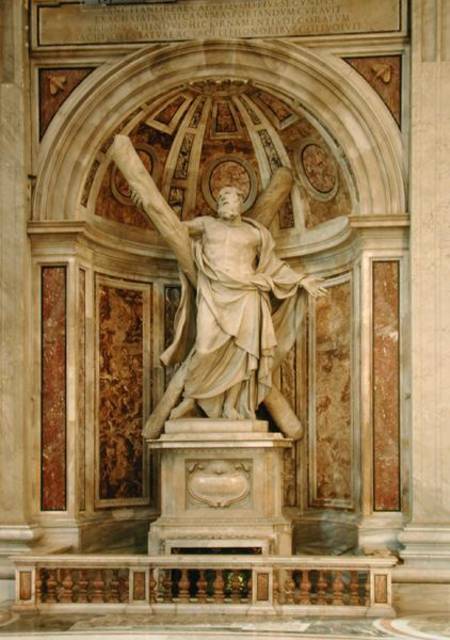 Statue of St. Andrew, at the base of the four pillars supporting the dome from Francois Duquesnoy