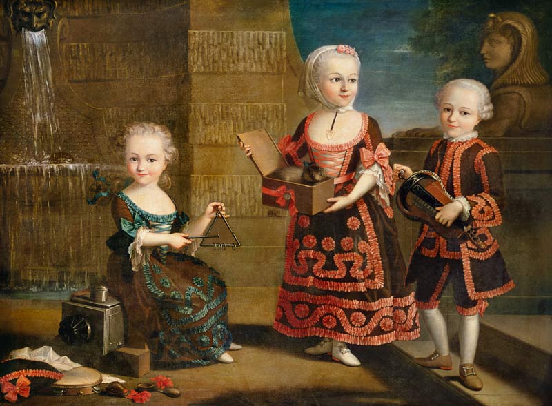 A Girl with a Marmoset in a Box, Girl with Triangle sitting on a Magic Lantern and a Boy with a Hurd from François-Hubert Drouais