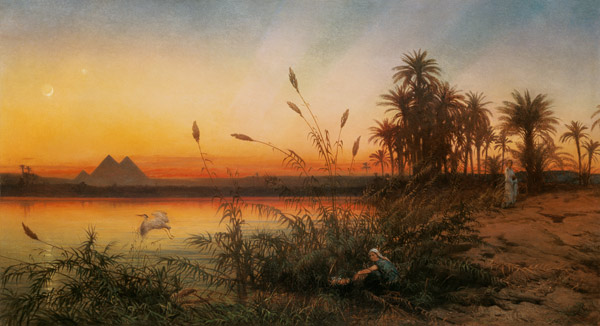 Blick von der Insel Roda zu den Pyramiden von Gizeh bei Sonnenuntergang from Frank Dillon