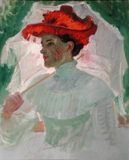 Woman with Red Hat and Parasol from Frank Duveneck