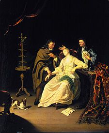 Arzt fühlt einer ohnmächtigen Frau den Puls. from Frans III. van Mieris
