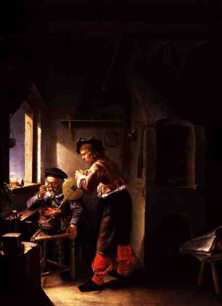 An Alchemist and his Assistant in their Workshop from Frans van d.Ä Mieris