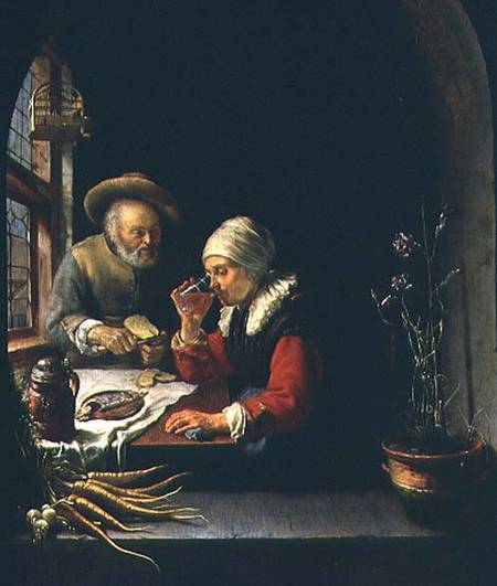 An Elderly Couple Eating (panel) from Frans van d.Ä Mieris