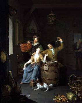 Interior with a couple celebrating