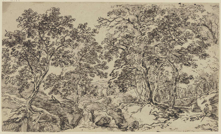 Baumreiche Landschaft, rechts ein sitzender Mann mit Hund from Franz Innocenz Josef Kobell