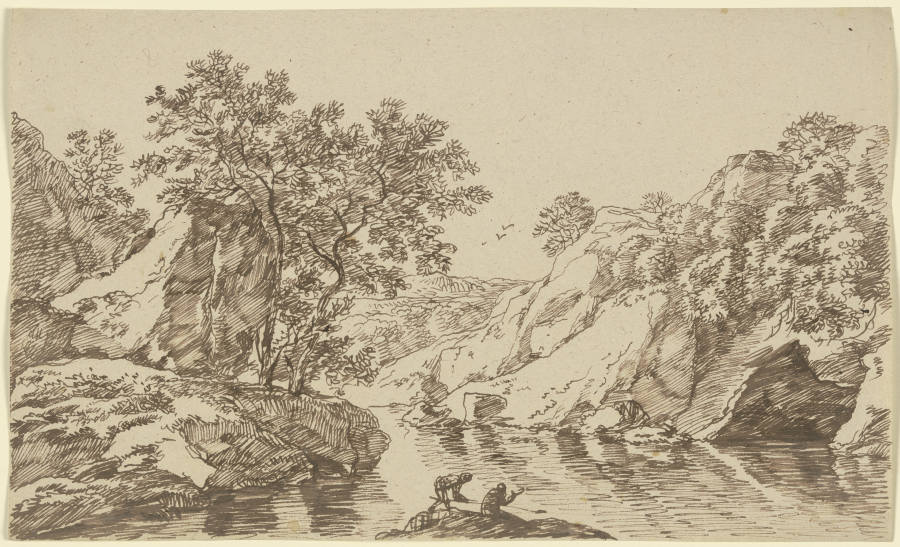 Felsige Flusslandschaft mit zwei Anglern from Franz Innocenz Josef Kobell