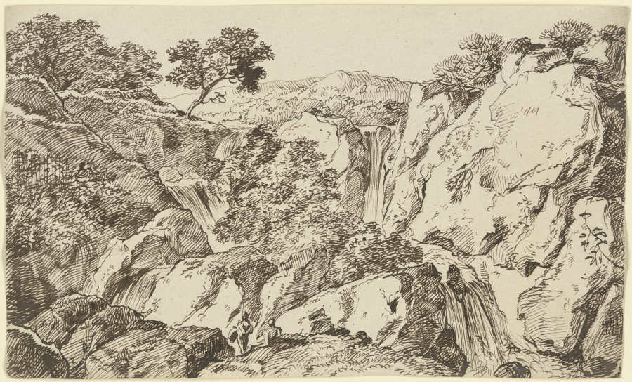 Felsschlucht mit zusammenlaufenden Wasserfällen from Franz Innocenz Josef Kobell