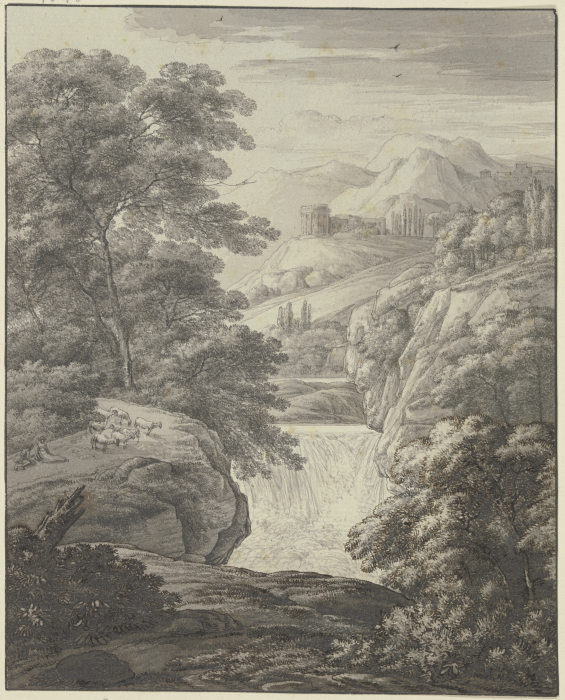 Gebirgslandschaft mit Wasserfall und antiken Ruinen from Franz Innocenz Josef Kobell
