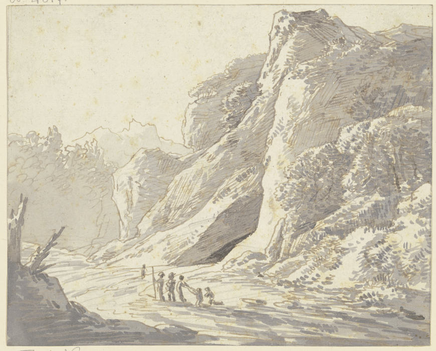 Steile Felspartie, im Vordergrund Staffagefiguren from Franz Innocenz Josef Kobell