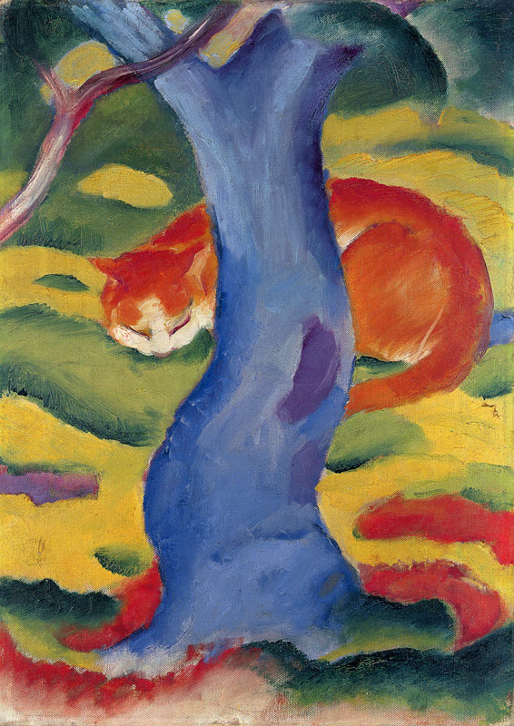 Katze hinter einem Baum. from Franz Marc