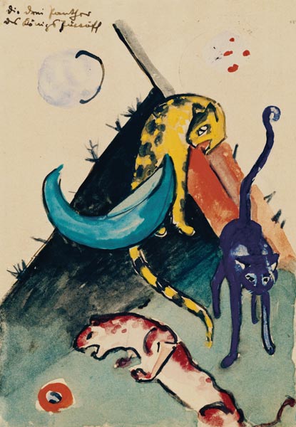 Die drei Panther des Königs Jussuff (Postkarte an Else Lasker-Schüler) from Franz Marc