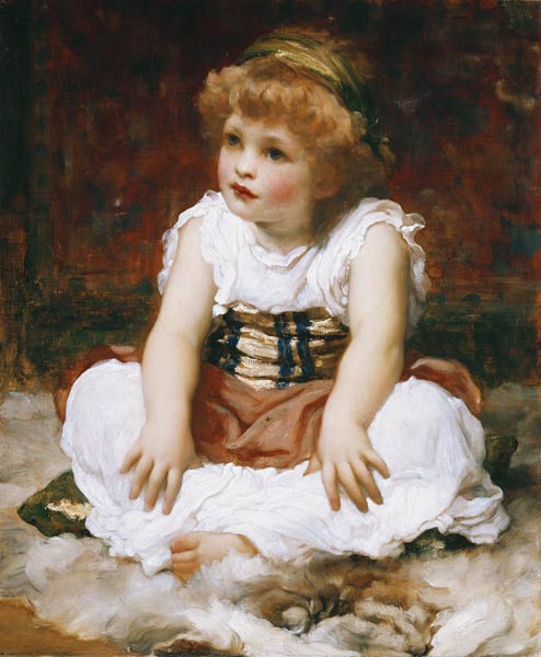 Ein Mädchen im Schneidersitz auf einem Teppich. from Frederic Leighton