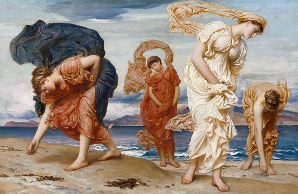 Griechische Mädchen beim Aufnehmen von Kieselsteinen am Strand from Frederic Leighton