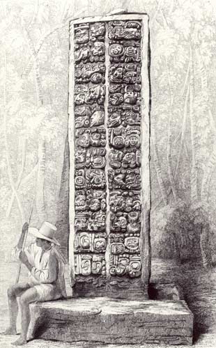 Hieroglyphs on the rear of a monument at Copan, Honduras, from volume I of 'Incidents of Travel in C from Frederick Catherwood