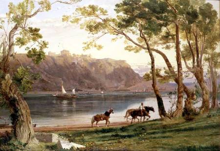 River landscape with barge horses from Frederick Lee Bridell